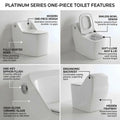 InArt glossy white one piece toilet with soft close seat, side angle showing oval bowl and floor mounted base