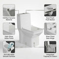 Western toilet single piece design in glossy white ceramic, square floor mounted one-piece commode rear angle view