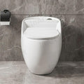 Floor mounted S-trap outlet detail on glossy white ceramic one piece western toilet for Indian bathrooms