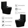 InArt rimless one piece western toilet commode in bathroom interior, oval black glossy ceramic