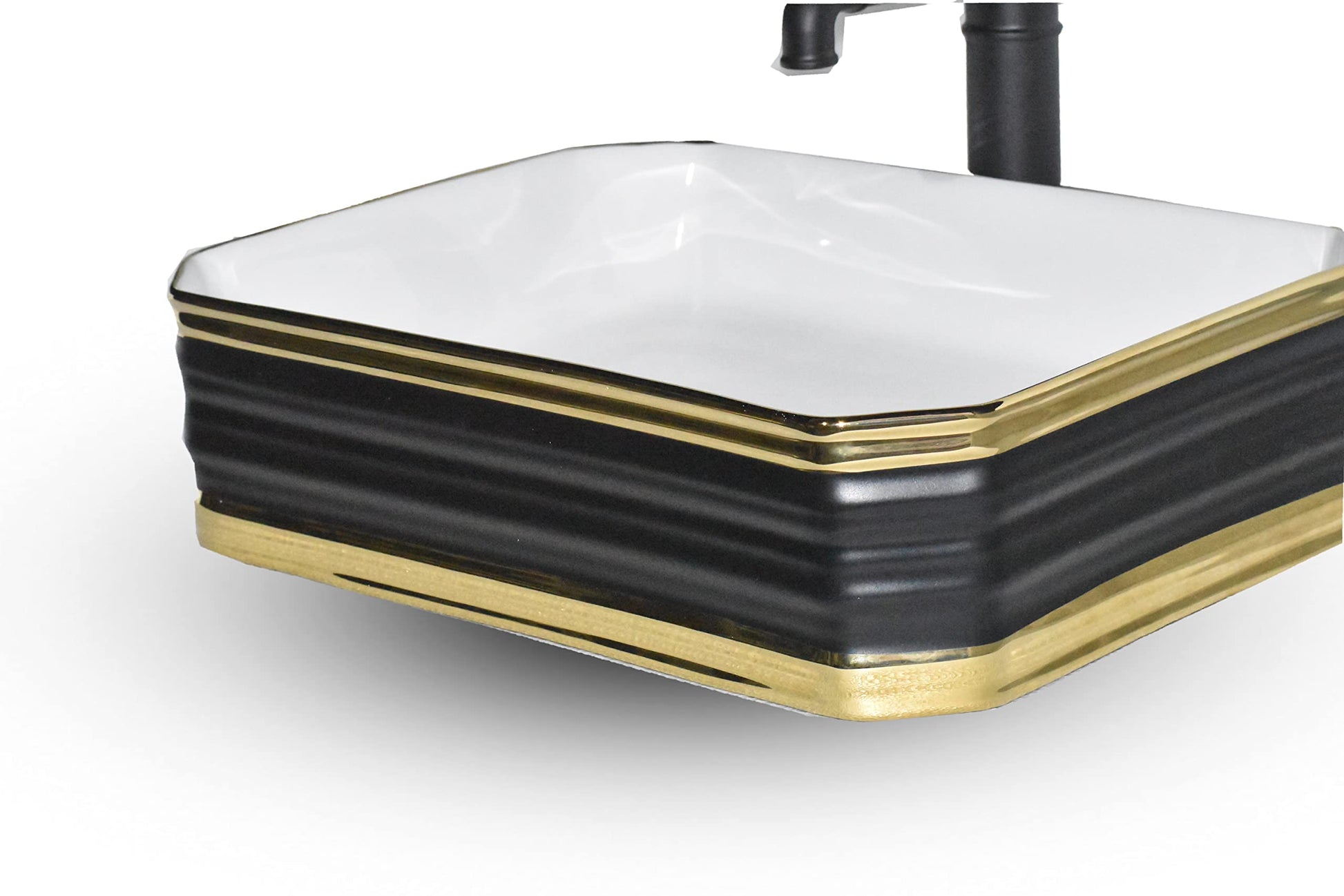 InArt premium table top wash basin counter design for bathroom interior, black and gold ceramic basin