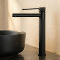 InArt single lever basin mixer tap matte black, brass deck mount, 12 inch tall tap for wash basin