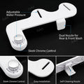 Modern bathroom bidet attachment, top angle view showing adjustable water pressure dial and handle