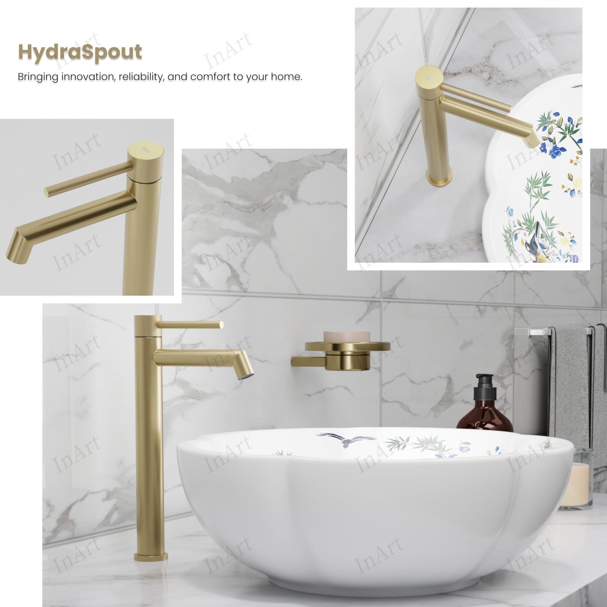 InArt extra tall pillar tap for wash basin, SS 304 stainless steel pillar cock for modern washroom upgrade