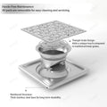 304 stainless steel bathroom drainer jali, silver finish, close view of laser-cut square pattern and edges