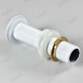 Close-up of white pop up waste coupling with overflow, 32mm brass wash basin drain for modern bathroom