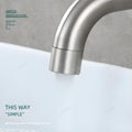 Wall mounted tapware for wash basin, detail of waterfall flow spout in brushed nickel brass construction