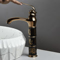 Close-up of InArt ceramic disc cartridge single lever basin tap in black rose gold antique finish