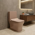 Cera single piece commode by InArt in pink ceramic rectangular one piece western toilet, front view