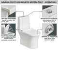 InArt oval one piece western toilet with rimless tornado flush, glossy white ceramic commode rear angle