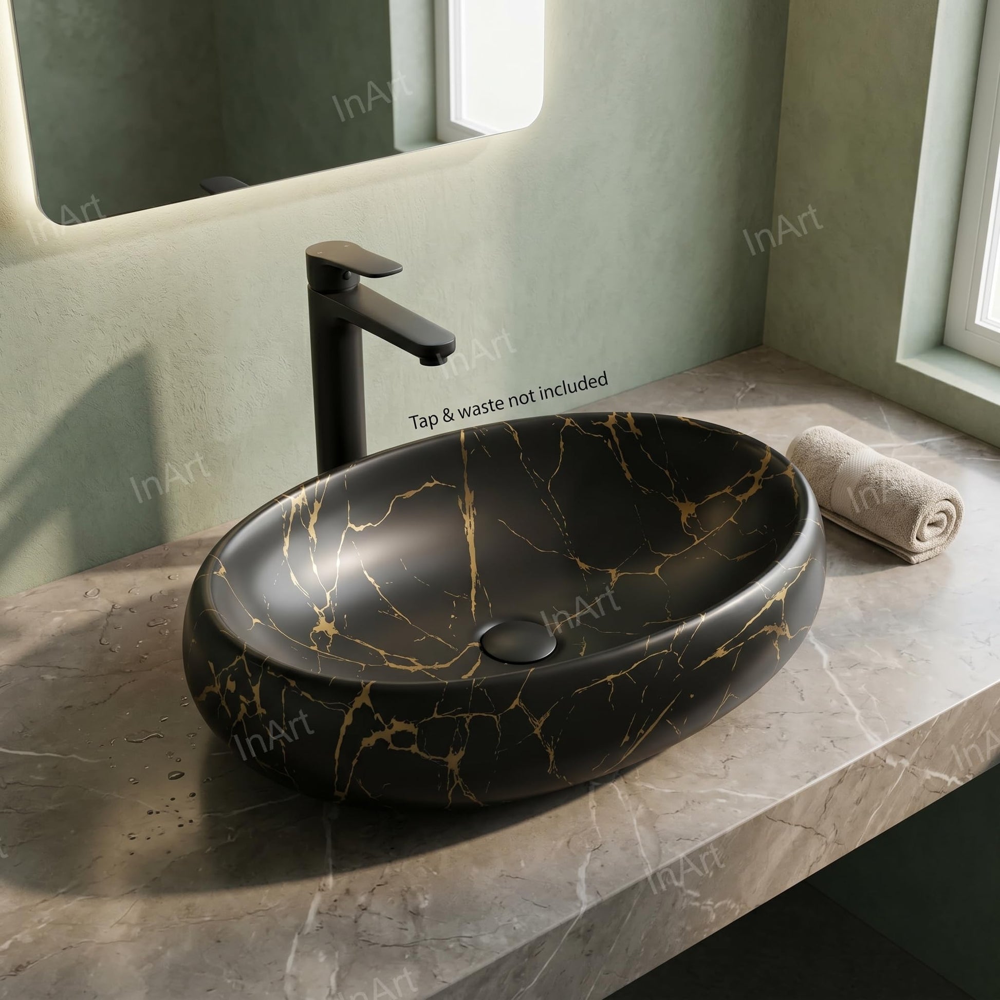 Over counter wash basin round shape, satin finish surface detail