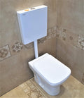Western toilet with flush tank combo in modern bathroom, InArt premium slim dual flush 10 litre toilet set