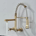InArt wall mounted kitchen sink tap in gold finish, metal pull-down sprayer and single lever mixer
