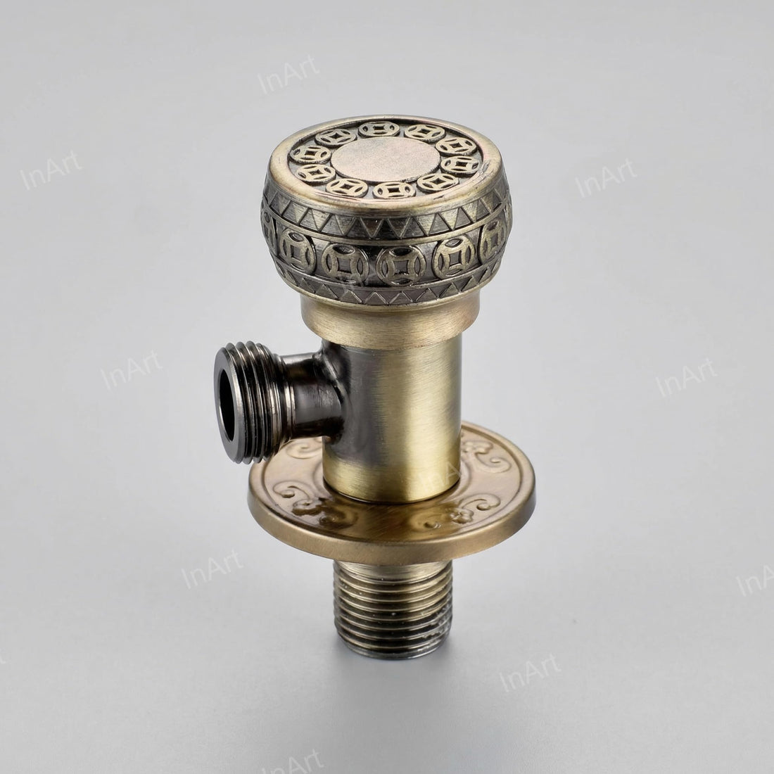 InArt zinc angle valve for wash basin tap with wall flange, antique brass finish stop cock for bathroom