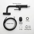 InArt kitchen sink pull out faucet installed look, matte black tap with spray for modern kitchen
