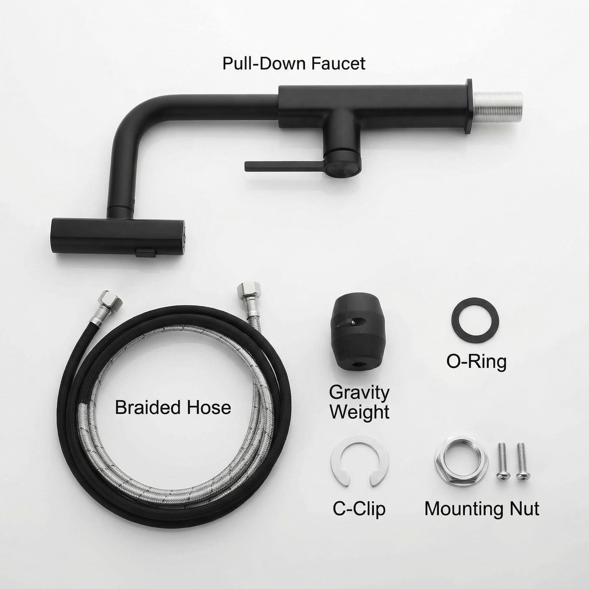 InArt kitchen sink pull out faucet installed look, matte black tap with spray for modern kitchen