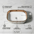 Designer table top basin design in rose gold ceramic, angled view for modern bathroom