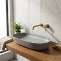 Close-up of InArt premium ceramic tabletop washbasin with smooth matt grey finish and clean edges