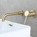 Single lever wall mounted basin mixer tap with smooth waterfall flow, modern washroom basin mixer design