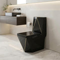 Oval ceramic one piece western toilet in glossy black, floor mounted commode for lavatory and toilets