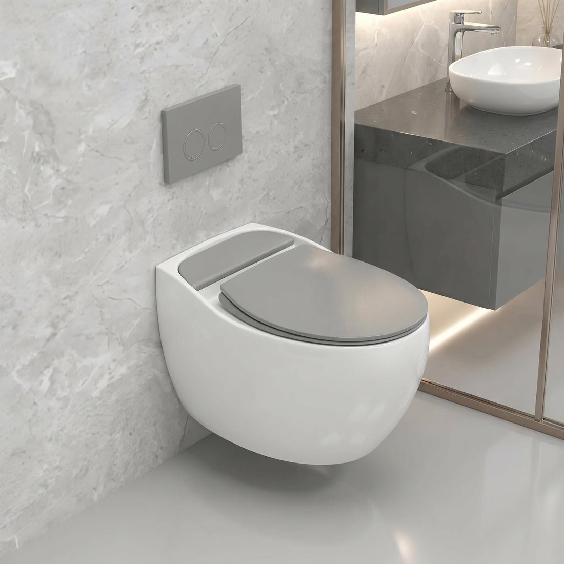 Hindware wall mounted commode style InArt ceramic rectangular wall hung WC in glossy grey, front view