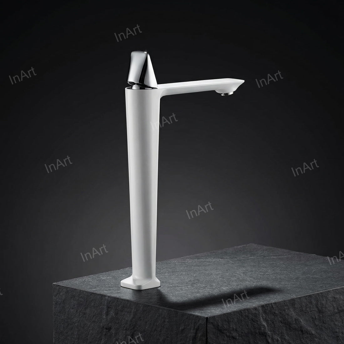 InArt wash basin mixer tap in white finish, high neck brass single lever tall body basin tap
