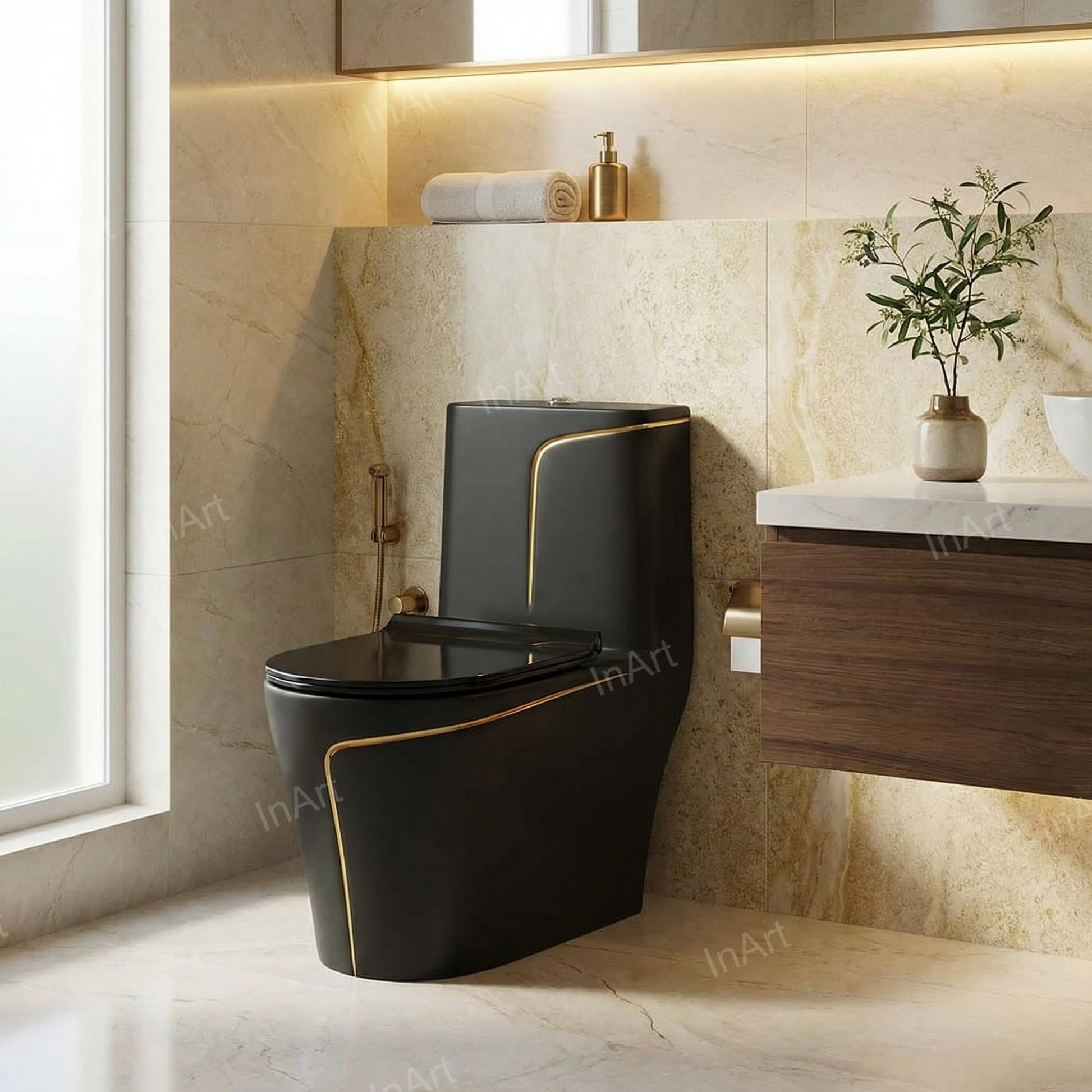 Side profile showing one-piece tank and bowl seamless ceramic construction