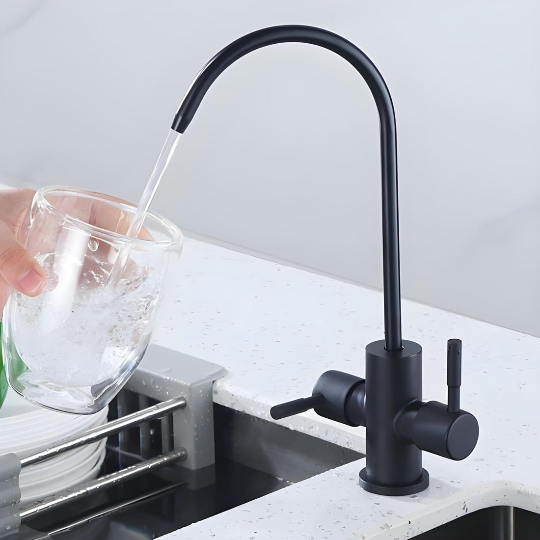InArt RO drinking water tap for kitchen sink, SS304 gooseneck swivel spout in matte black finish