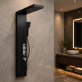 InArt 304 stainless steel shower panel tower system with hot and cold mixer, close-up of control knobs