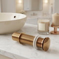 InArt brass wash basin pop up stopper in rose gold glossy finish, full thread waste coupling