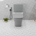 Top view of grey one piece commode bowl and rim, single piece closet for Indian bathroom with water-saving flush