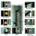InArt 304 grade stainless steel shower panel with waterfall outlet and hot & cold mixer, close-up detail