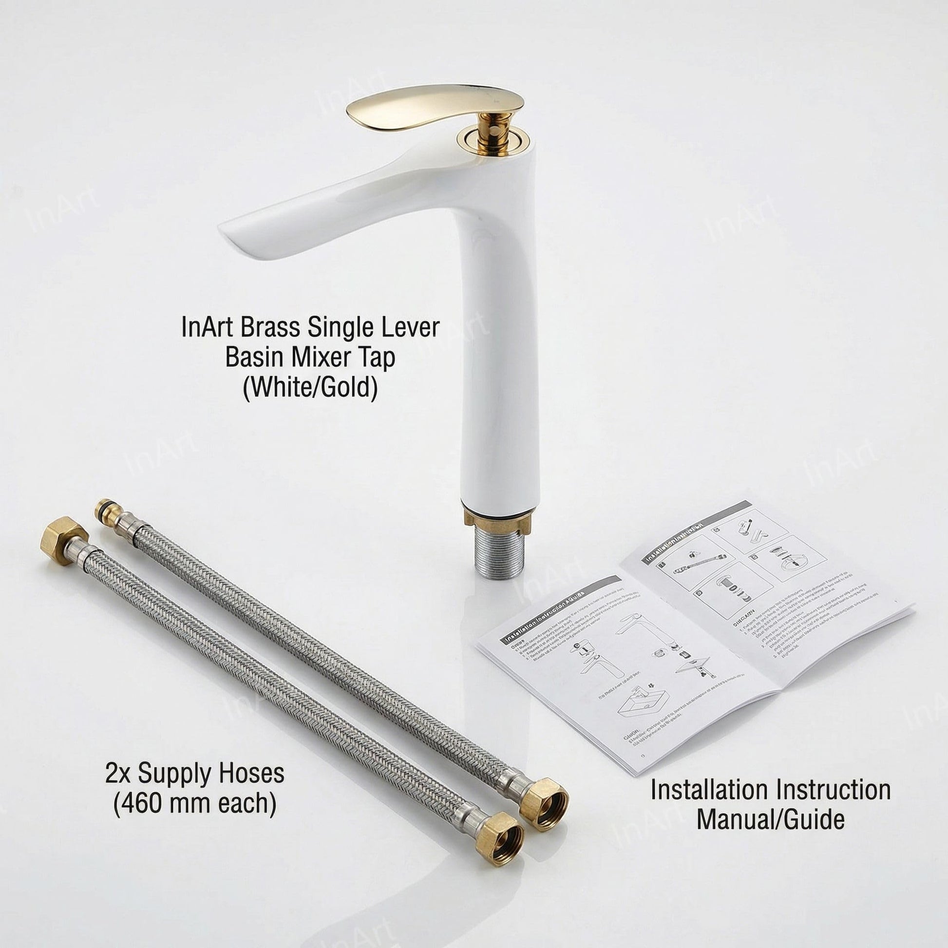 Brass single lever basin mixer tap installed on wash basin, white gold finish for stylish Indian bathroom