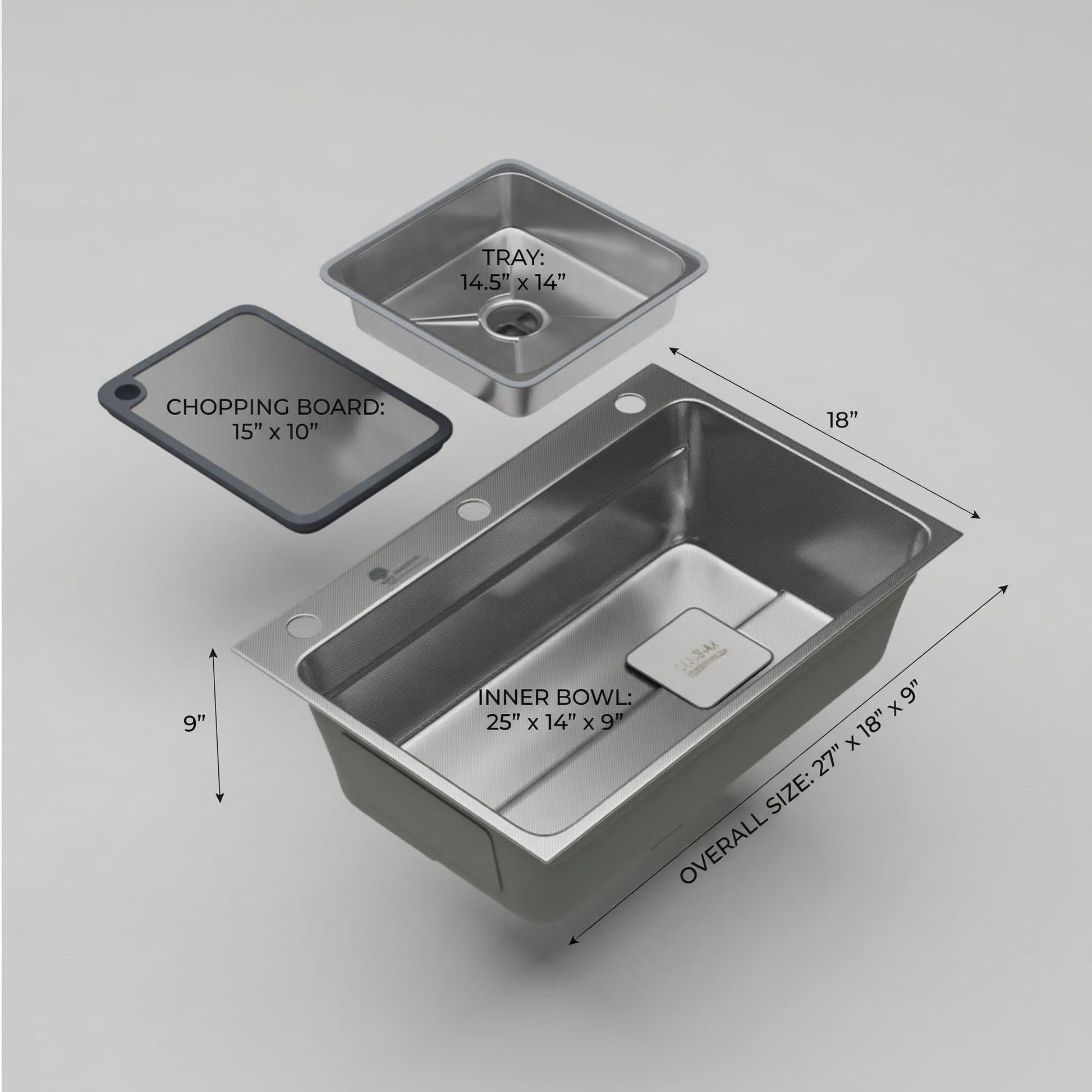InArt SS 304 handmade sink for kitchen, side angle view with deep single bowl and modern silver finish