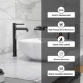 Extra tall pillar tap for wash basin in gun grey, side angle showing 12 inch high neck spout and lever handle