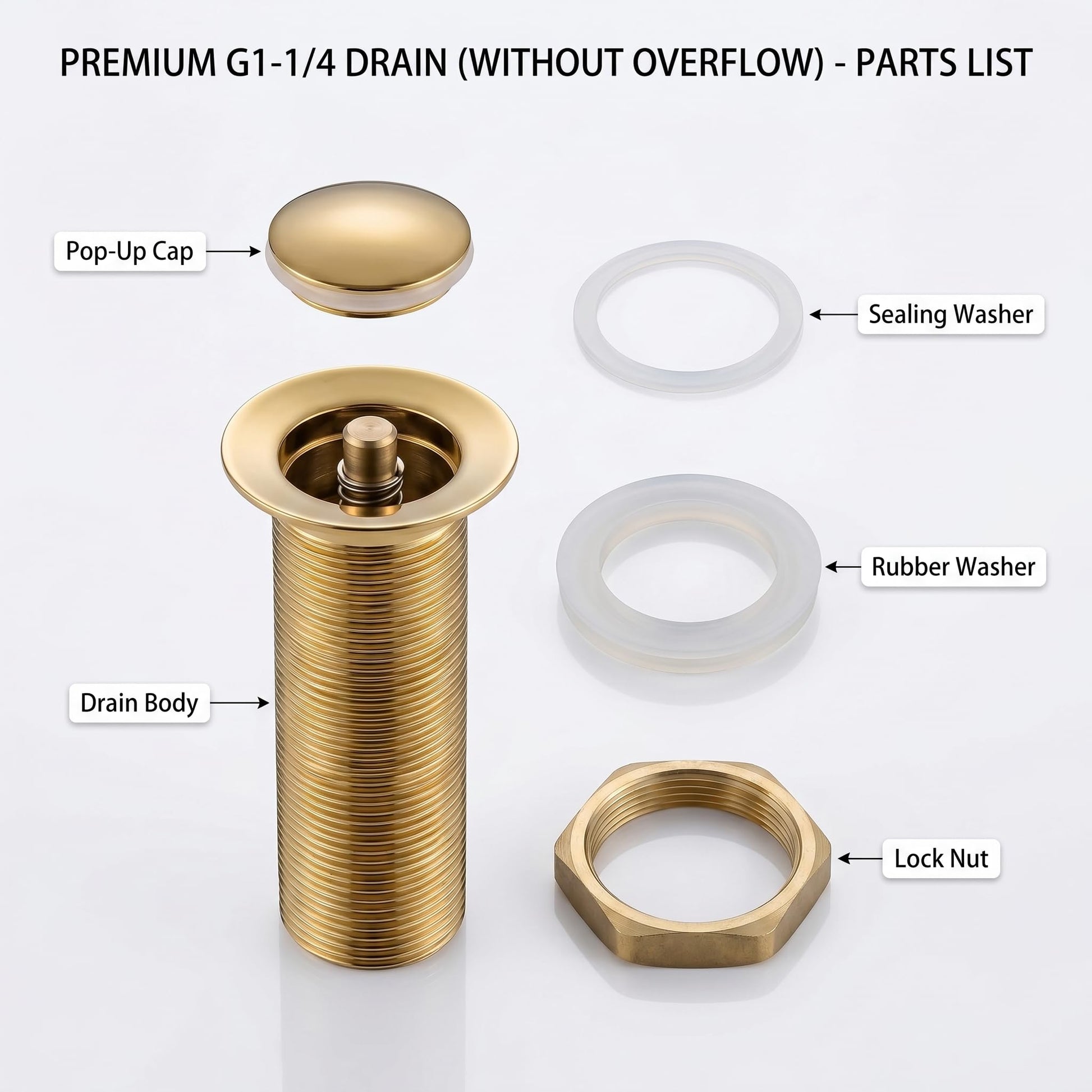 Basin drain outlet coupling for washroom vanity counter installation view