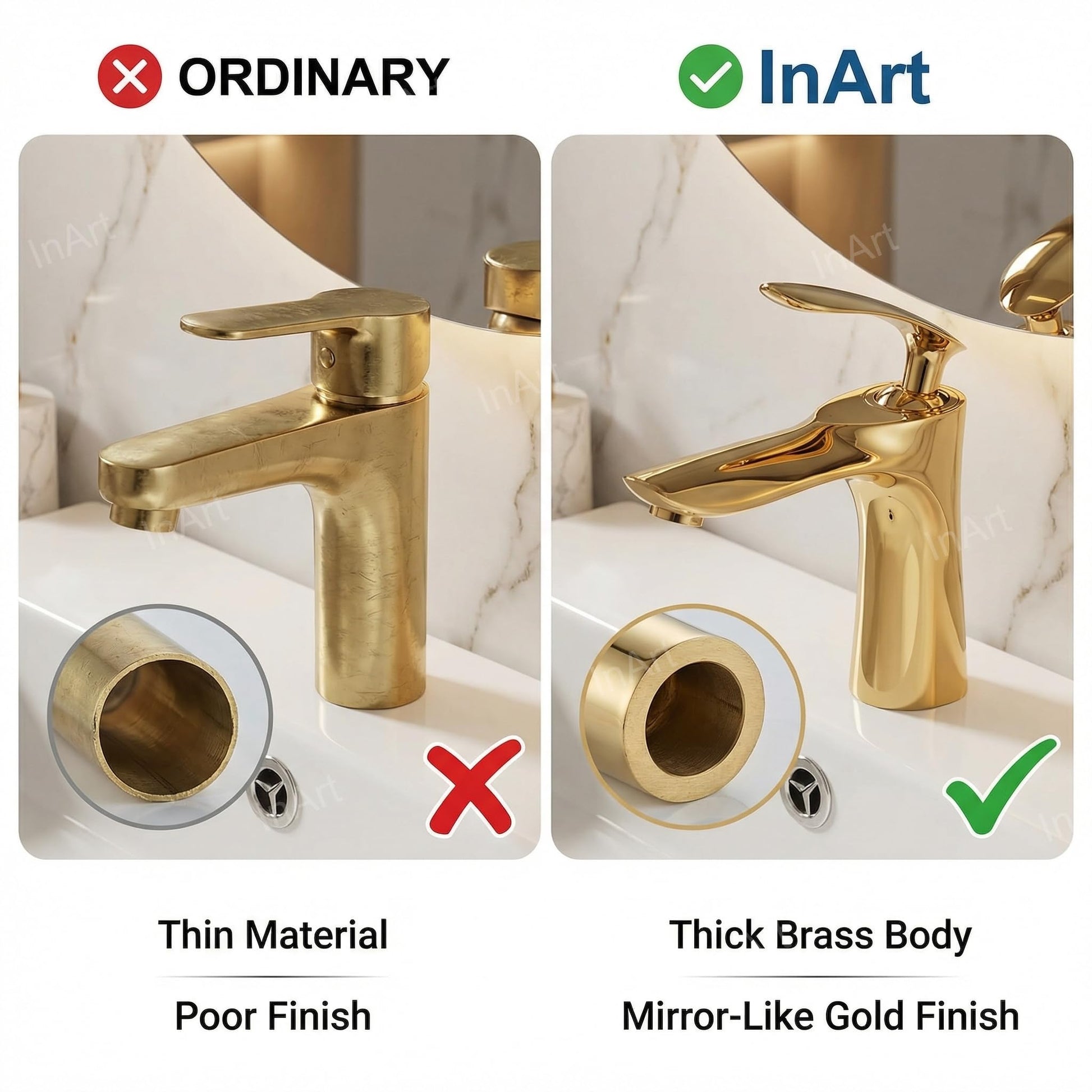 Bathroom taps and mixers in gold brass, single lever basin tap for washroom renovation