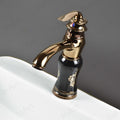 InArt pillar tap for wash basin installed on deck, modern bathroom basin tap design with waterfall flow in black rose gold