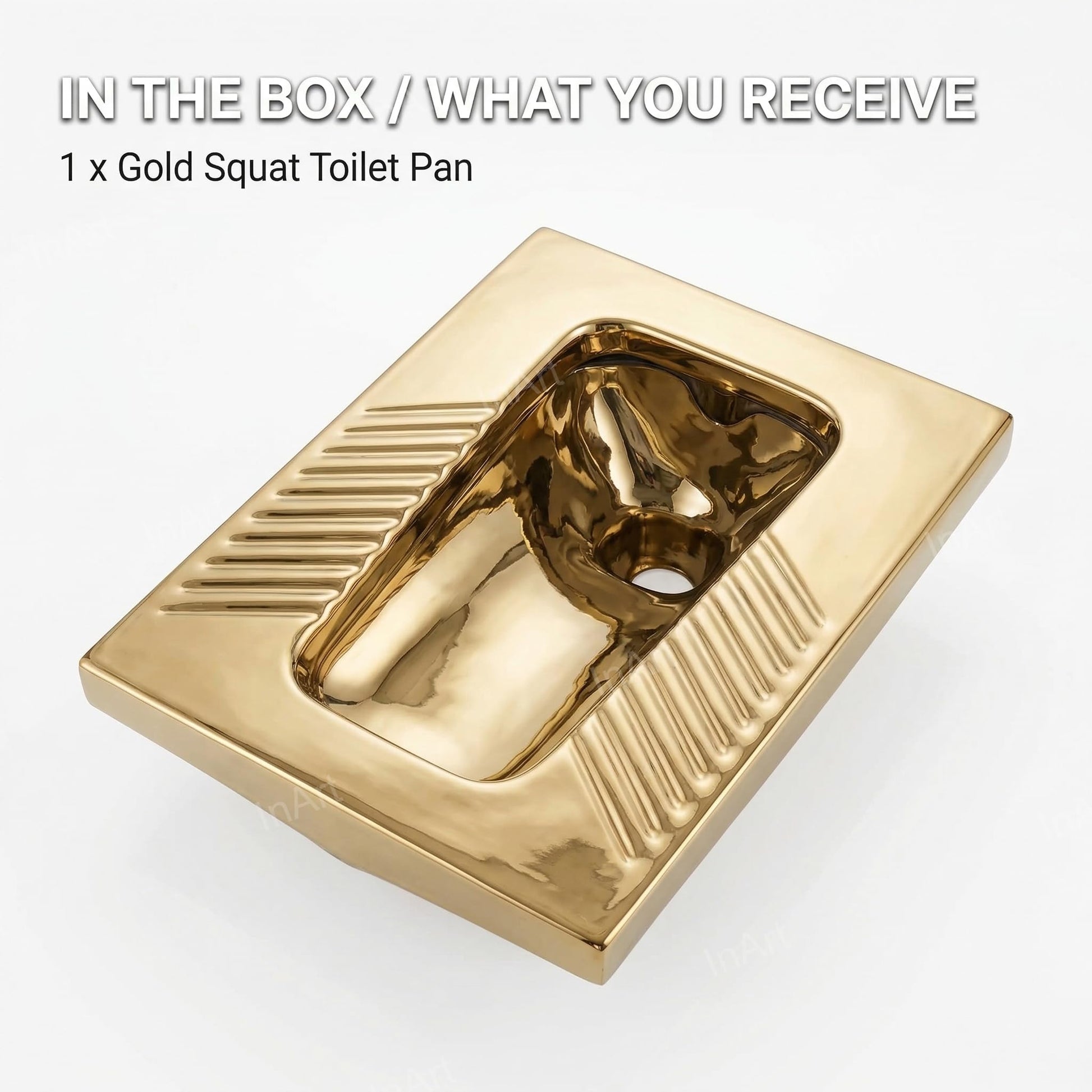 Ceramic squat pan for orissa bathroom with premium gold reflective finish