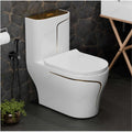 Ceramic floor mounted western toilet for modern bathroom interior, elongated one piece WC in white with gold finish