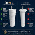 InArt ceramic pedestal wash basin for bathroom interior, free standing round design with tall pedestal