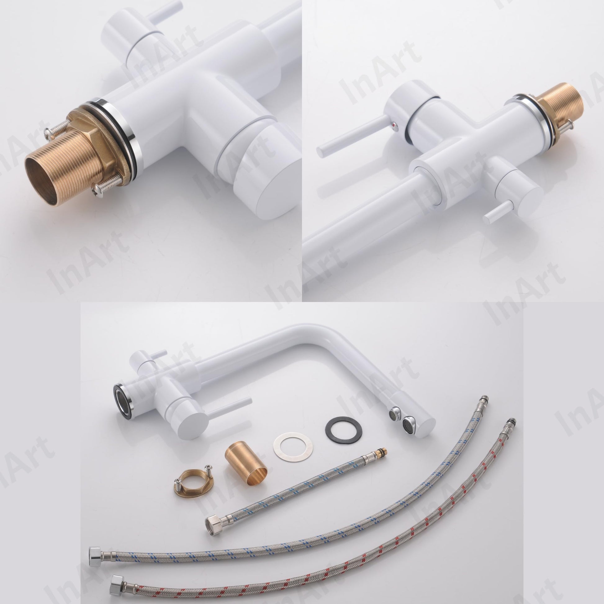InArt sink faucet water purifier tap in white, deck mounted brass swan tap with 3-way filter connection