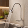 Wall mounted flexible kitchen tap in brushed silver finish with gooseneck spout