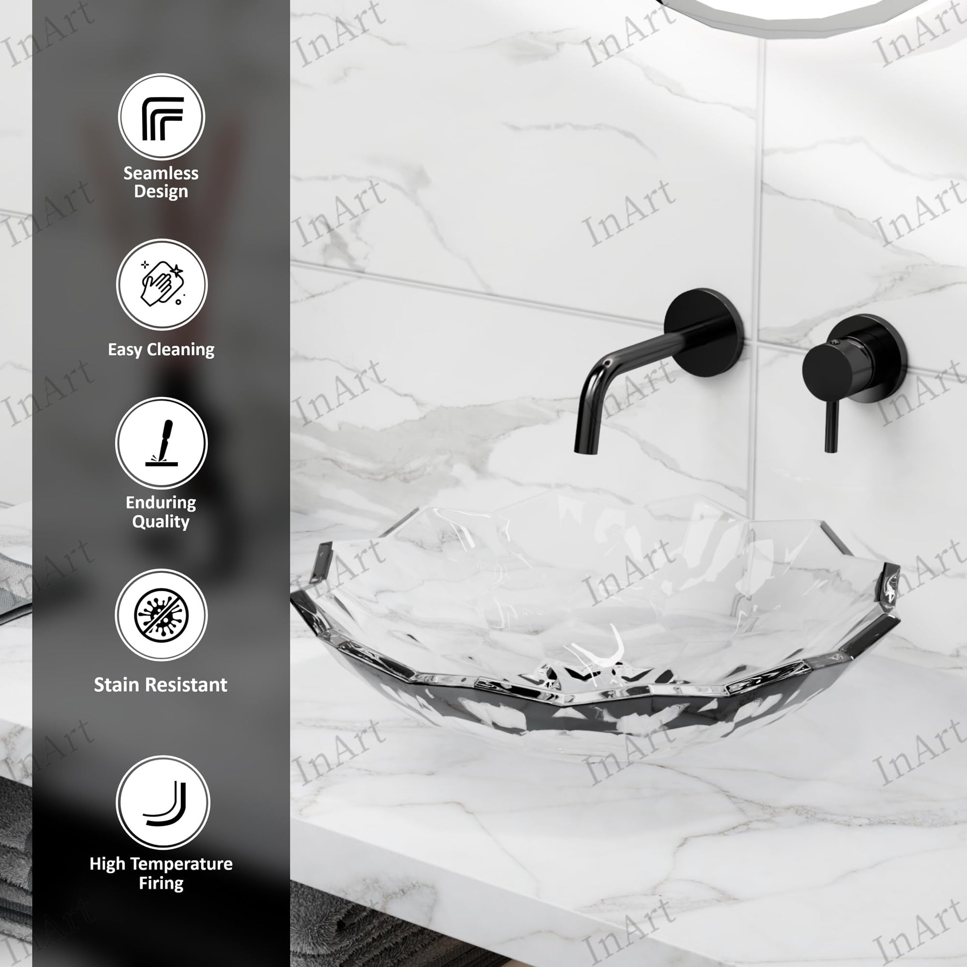 InArt PrismCut wash basin, black glass, kitchen wash basin