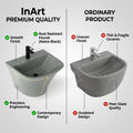 InArt wall mounted sink with half pedestal, space-saving grey glossy ceramic wash basin for Indian bathrooms