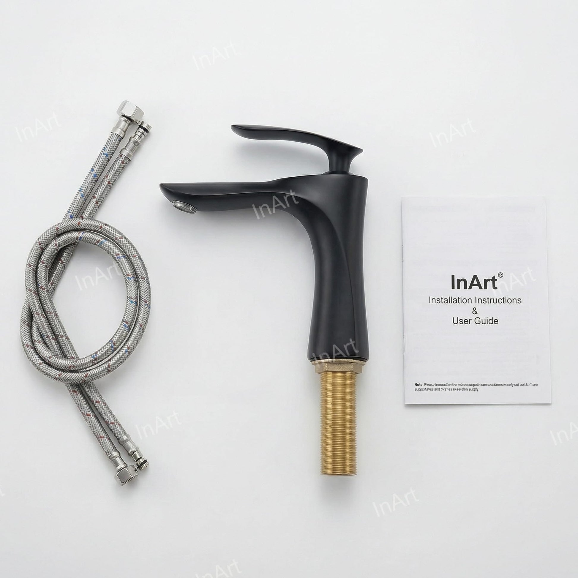 InArt single lever basin tap in black matt, modern brass mixer tap for bathroom wash basin