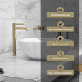 Extra tall pillar tap for wash basin, brushed gold high neck basin tap shown at side angle for table top basin
