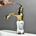 Detail of waterfall spout on InArt basin mixer tap, deck mount hot and cold water mixer for wash basin