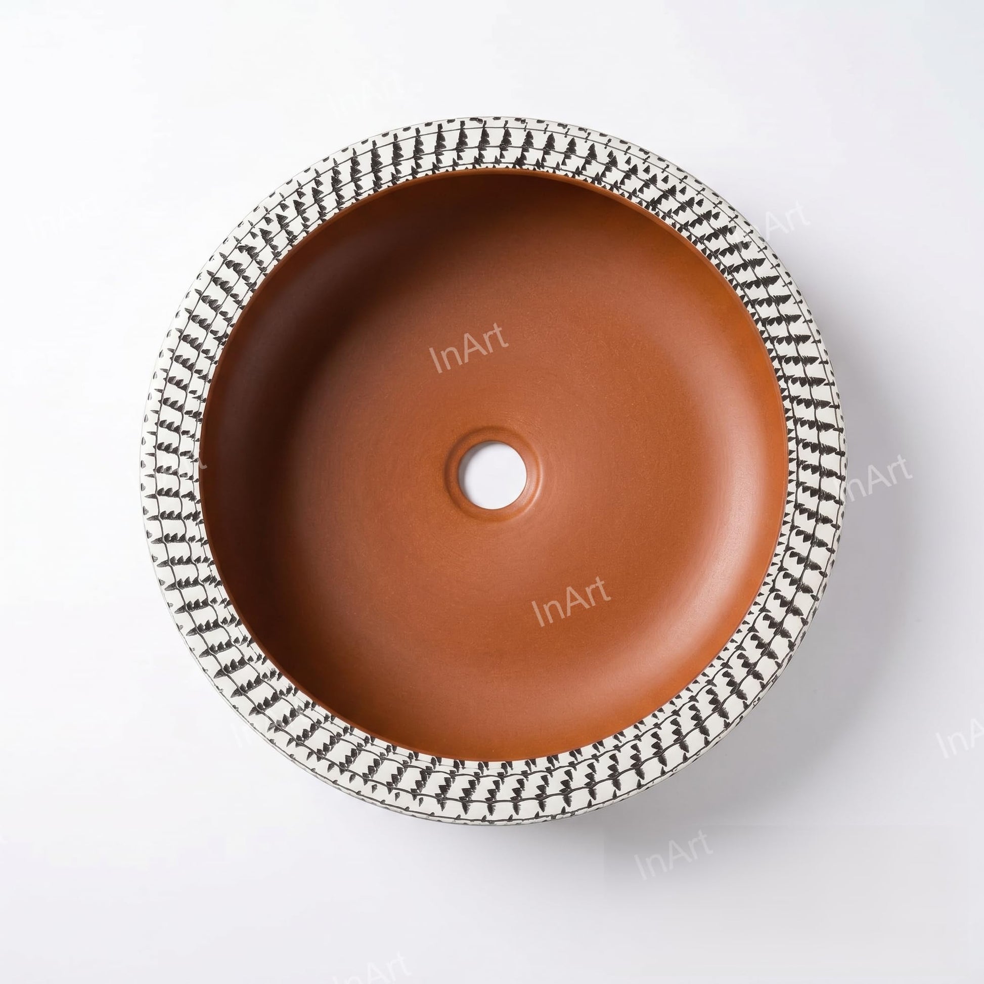 Buy ceramic wash basin online, InArt round matte brown ceramic table top wash basin for modern interiors