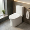 InArt ceramic floor mounted western toilet in glossy white, oval one-piece rimless commode front view